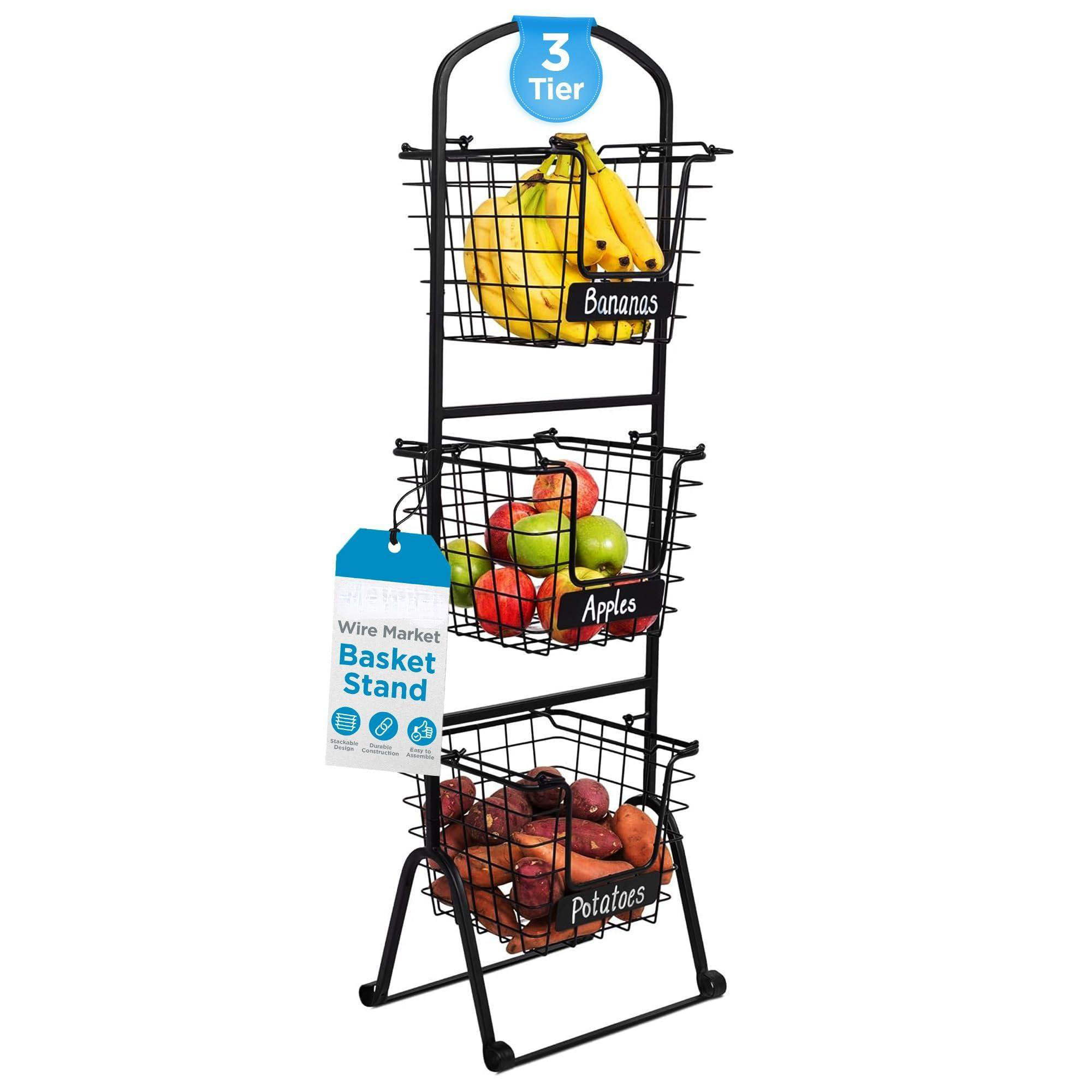 SCHRAPPER'S FINE INC. 3Tier Wire Market Basket Stand W/ Chalk Label Metal Storage